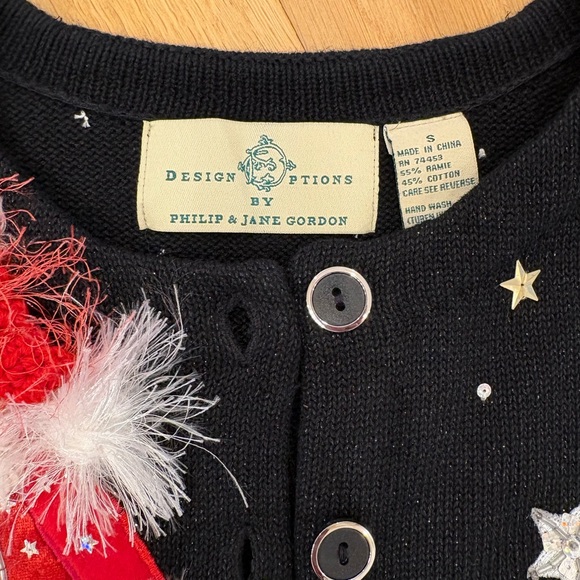 NWT Design Options Size Small Holiday Christmas Santa In Moon sweater VTG Black - Picture 4 of 9